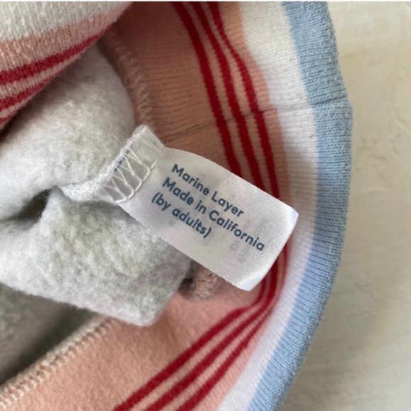 Marine Layer Gray Crew Neck Sweater with Striped Cuffs - Picture 5 of 5